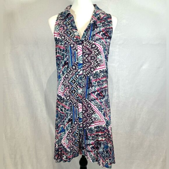 Cupio colorful abstract print button down shirt dress size medium - Picture 1 of 6